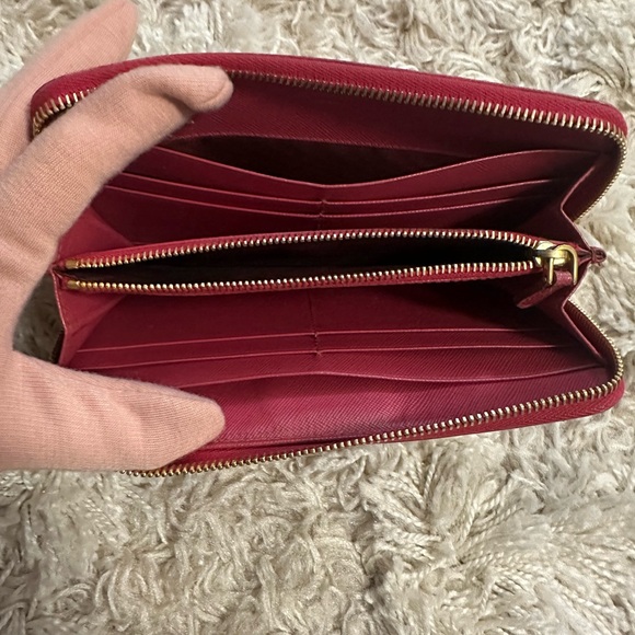 Prada Pink Saffiano Leather Continental Bow Long Zippy Wallet Zip Around Gold - Picture 10 of 11